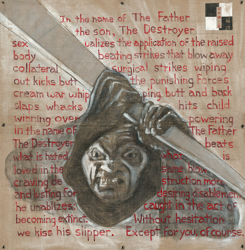 Dominator (1990) by Liane Collins. Acrylic & charcoal on canvas; 60 × 60 INCHES. Matersigns Art.